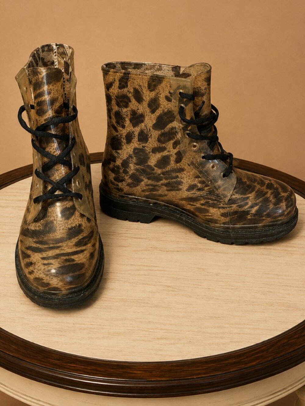 CHEMISTRY Leopard Cheetah Print Waterproof Rain Boots - Women's Size 8